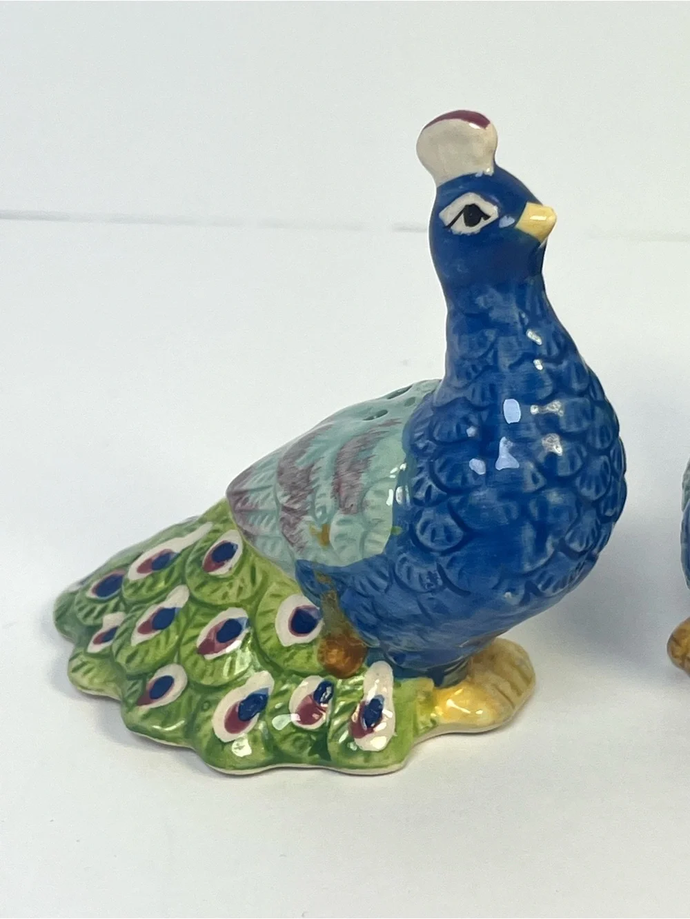 Pier 1 Ceramic Peacock Salt & Pepper Shakers Set of 2 Blue Green Vintage